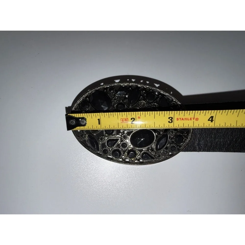 Express Black Leather Black‎ Rhinestone Buckle Cowboy Western Belt Women's Sz S